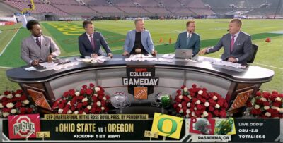 The College GameDay set at the Rose Bowl.
